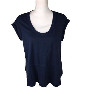 Navy Blue Rolled Cap Sleeve Tiered Flowy Blouse T-Shirt Sz M